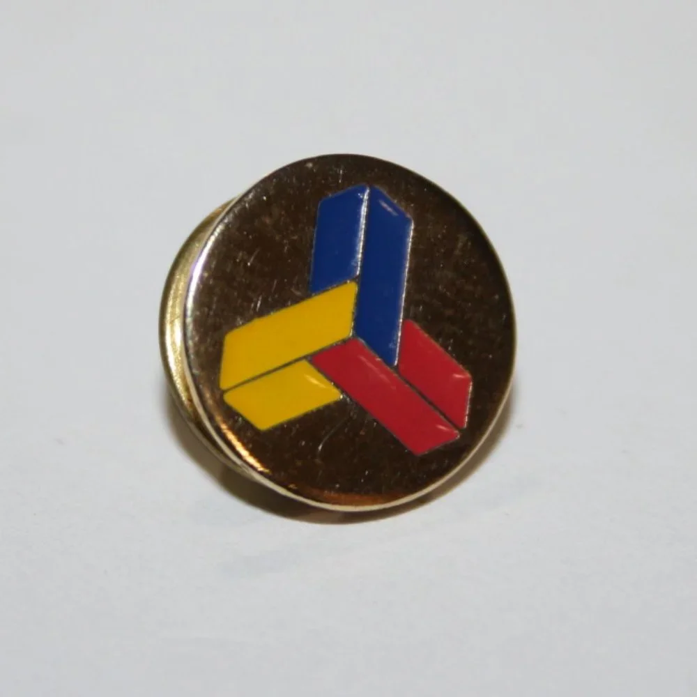 🔴🔵🟡 Men’s Gold Lapel Pin · Red, Blue & Yellow Symbol · .5